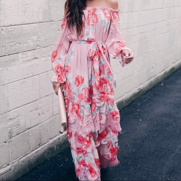 Vici Collection Adore Me Floral & Lace Off The Shoulder Maxi Dress - Picture 4 of 8